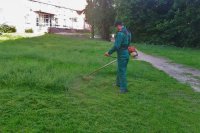 Работники КБУ проводят последний укос травы